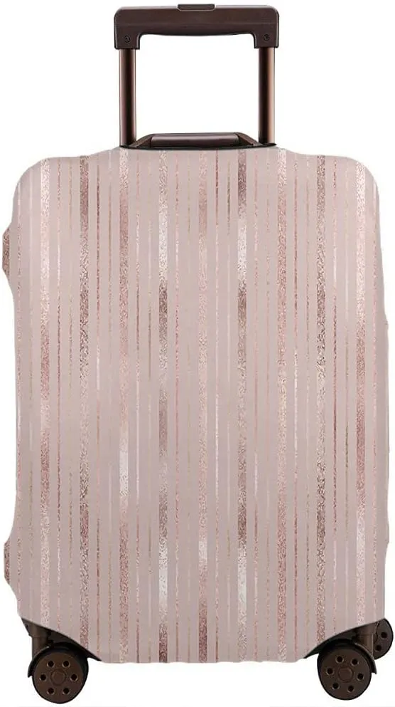 Wondertify Geometric Suitcase Cover Rose Gold Golden Vertical Stripes Travel Elastic Protective Washable Suitcase Protector Fits 25 To 28 Inch Pink