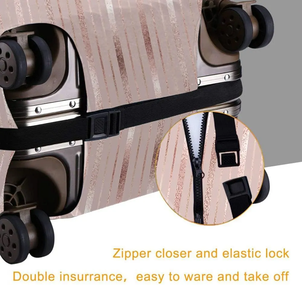 Wondertify Geometric Suitcase Cover Rose Gold Golden Vertical Stripes Travel Elastic Protective Washable Suitcase Protector Fits 25 To 28 Inch Pink