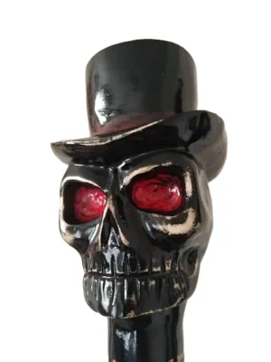 Wooden Black Skull Head With Cap Hand carved Walking Cane - Premium Wood Carved Walking Stick Cane With Ergonomic Palm Grip Handle - 36" Black Handmade Elegant Carved Walking Stick For Men Women