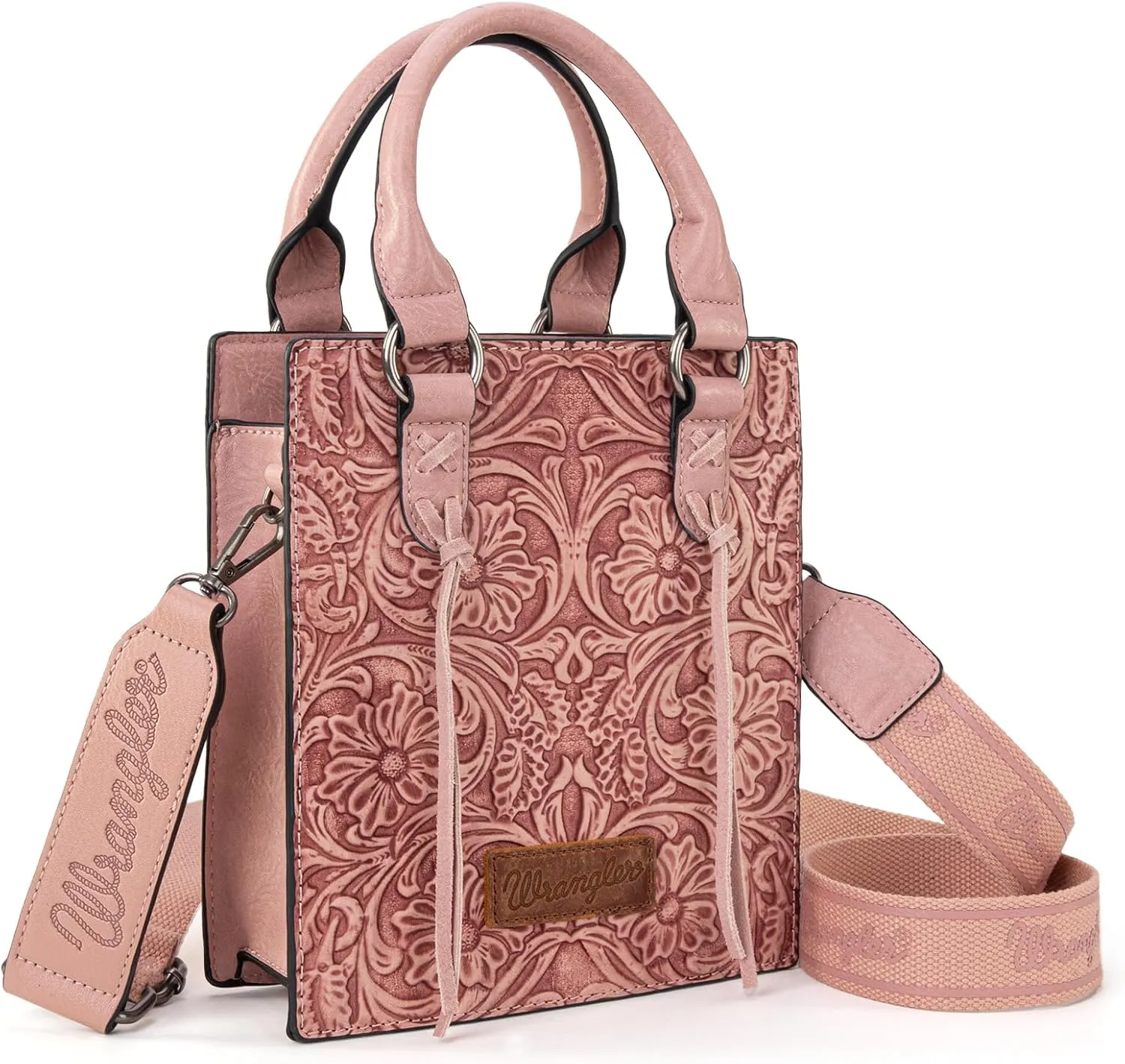 Wrangler Small Crossbody Bag for Women Tooling Top Handle Handbags and Mini Tote Bag