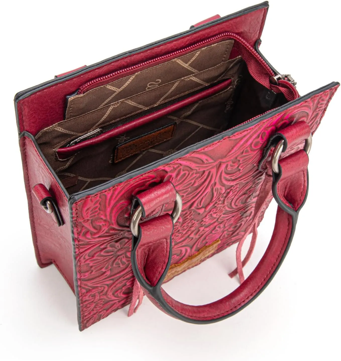 Wrangler Small Crossbody Bag for Women Tooling Top Handle Handbags and Mini Tote Bag
