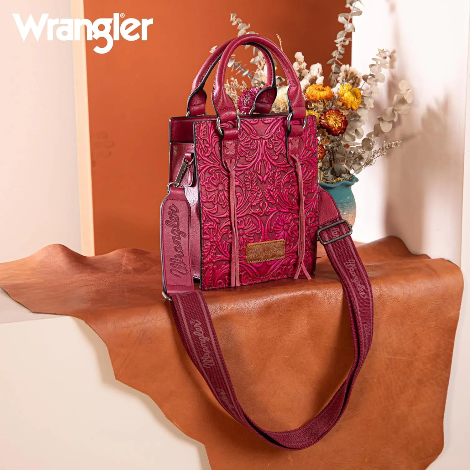 Wrangler Small Crossbody Bag for Women Tooling Top Handle Handbags and Mini Tote Bag