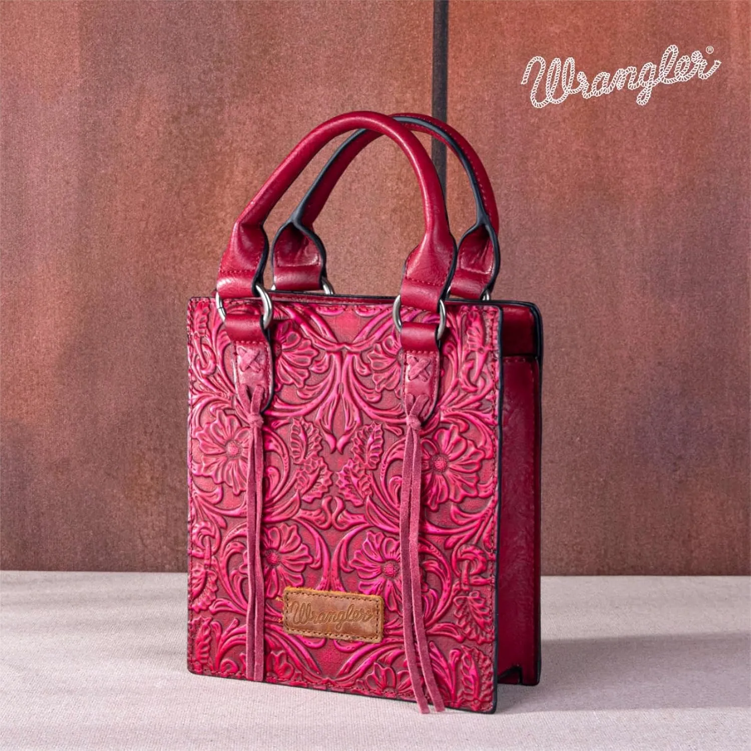 Wrangler Small Crossbody Bag for Women Tooling Top Handle Handbags and Mini Tote Bag