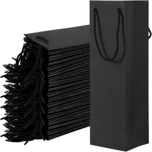 WUWEOT 50 Pack Black Wine Gift Bag, Wine Tote Bags Bulk Kraft Paper Bag with Handles for Party, Shopping, Retail Merchandise