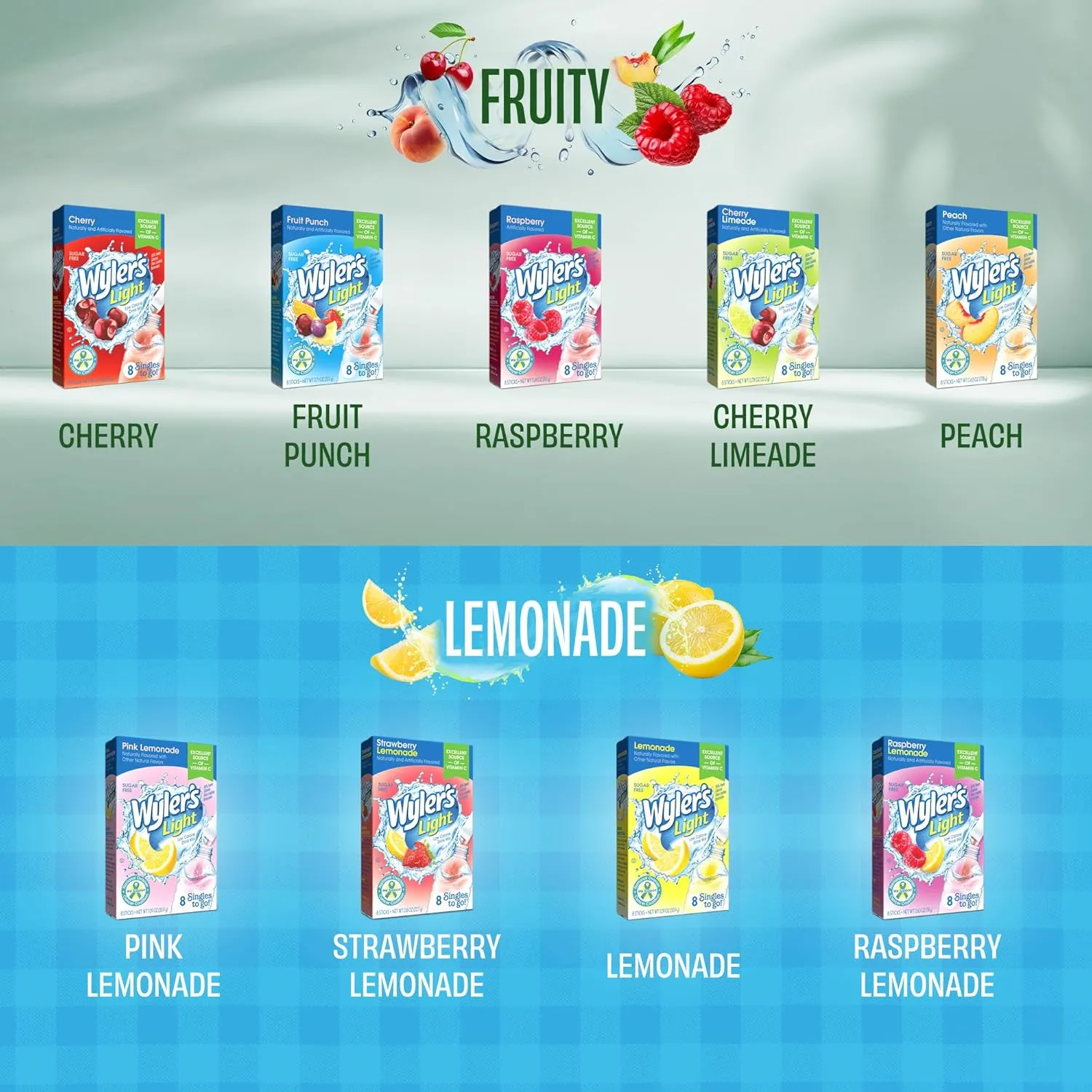 Wyler's Light 20 Flavor Variety Pack - 176 Sugar Free Drink Mix Packets - Water Flavoring Singles to Go