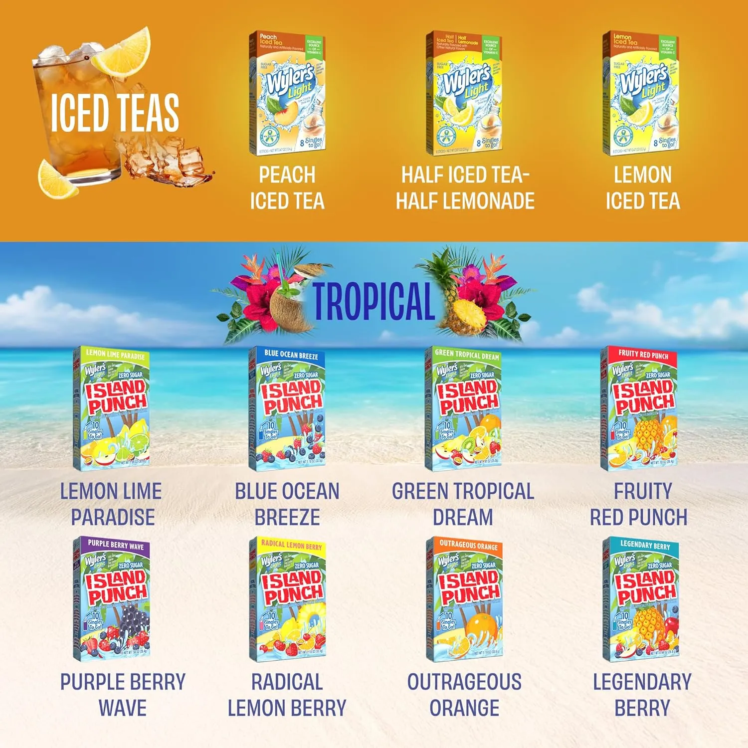 Wyler's Light 20 Flavor Variety Pack - 176 Sugar Free Drink Mix Packets - Water Flavoring Singles to Go