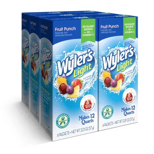 Wyler's Light Pitcher Packs, Water Drink Mix, Fruit Punch, 6 Boxes (36 Pitcher Packets)