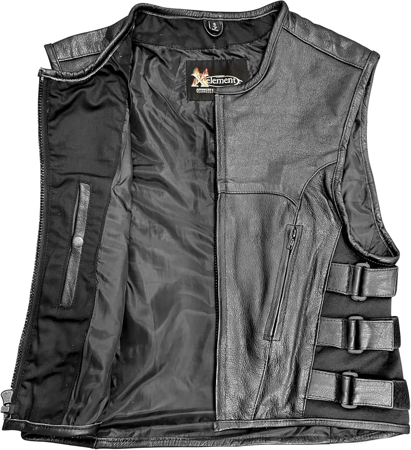 Xelement B95085 Black Leather Motorcycle Vest for Men - Advanced Triple Adjustable Sides Strap