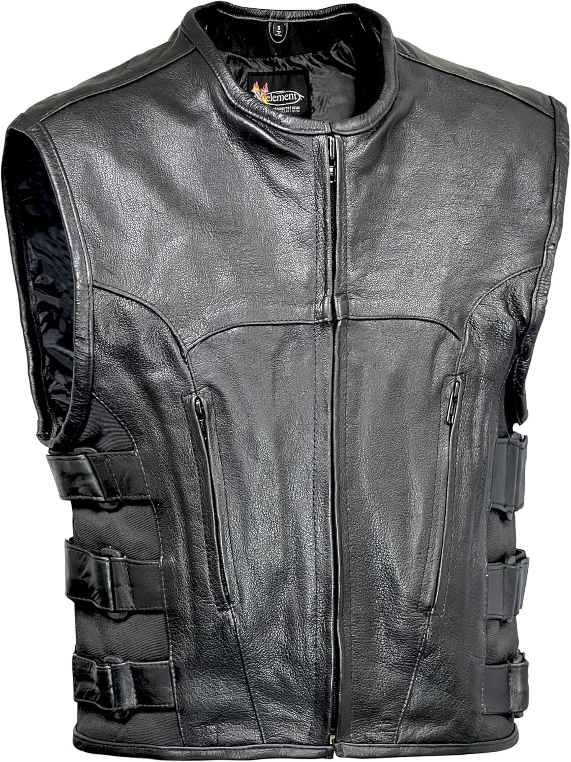 Xelement B95085 Black Leather Motorcycle Vest for Men - Advanced Triple Adjustable Sides Strap
