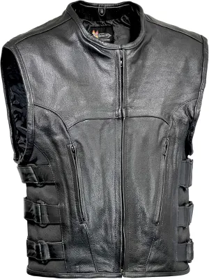 Xelement B95085 Black Leather Motorcycle Vest for Men - Advanced Triple Adjustable Sides Strap