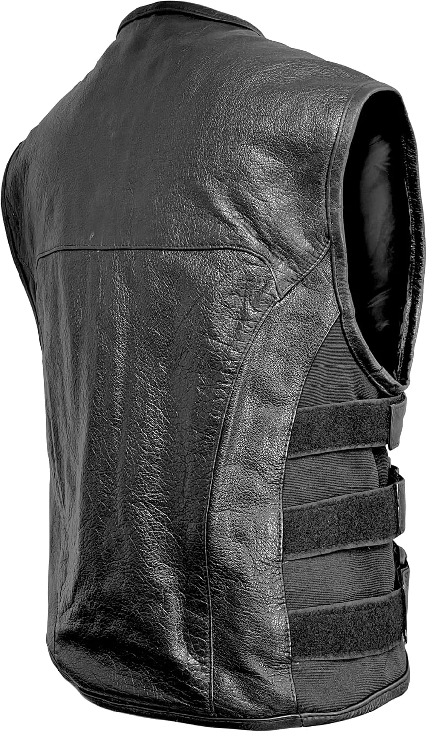 Xelement B95085 Black Leather Motorcycle Vest for Men - Advanced Triple Adjustable Sides Strap