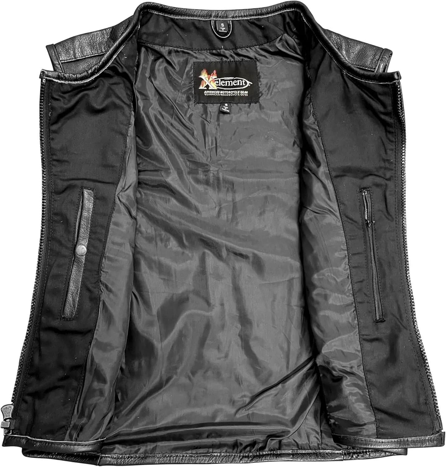 Xelement B95085 Black Leather Motorcycle Vest for Men - Advanced Triple Adjustable Sides Strap