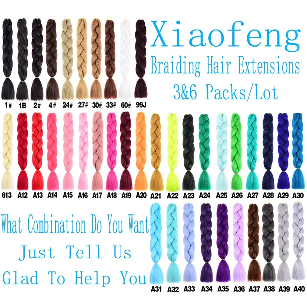 Xiaofeng Braiding Hair Extensions for Women 6 Packs 100g/Pack 24Inch High Temperature Ombre Jumbo Synthetic Braiding Hair for Twist Crochet Braids (24 Inch, black-dark blue-silver gray)