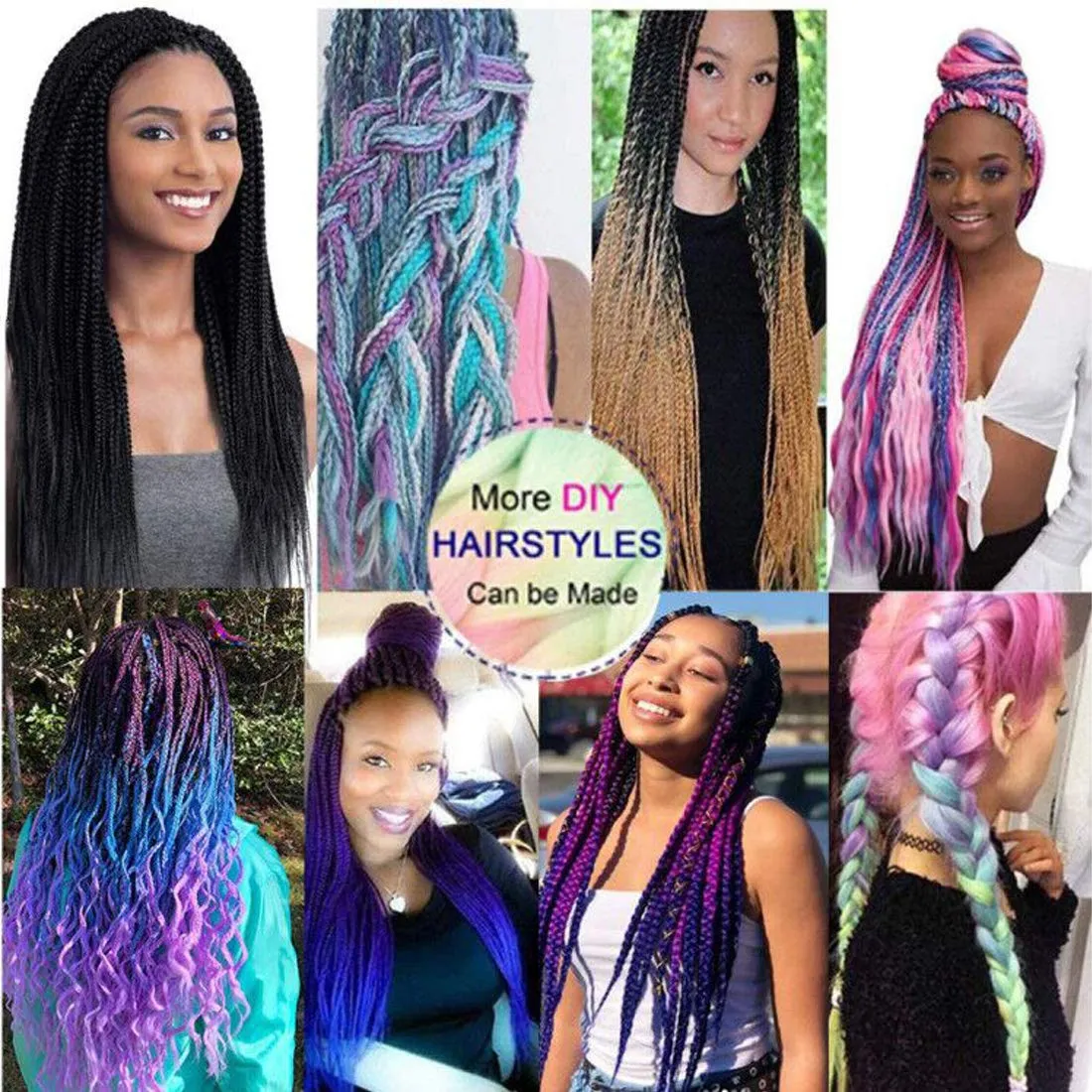 Xiaofeng Braiding Hair Extensions for Women 6 Packs 100g/Pack 24Inch High Temperature Ombre Jumbo Synthetic Braiding Hair for Twist Crochet Braids (24 Inch, black-dark blue-silver gray)