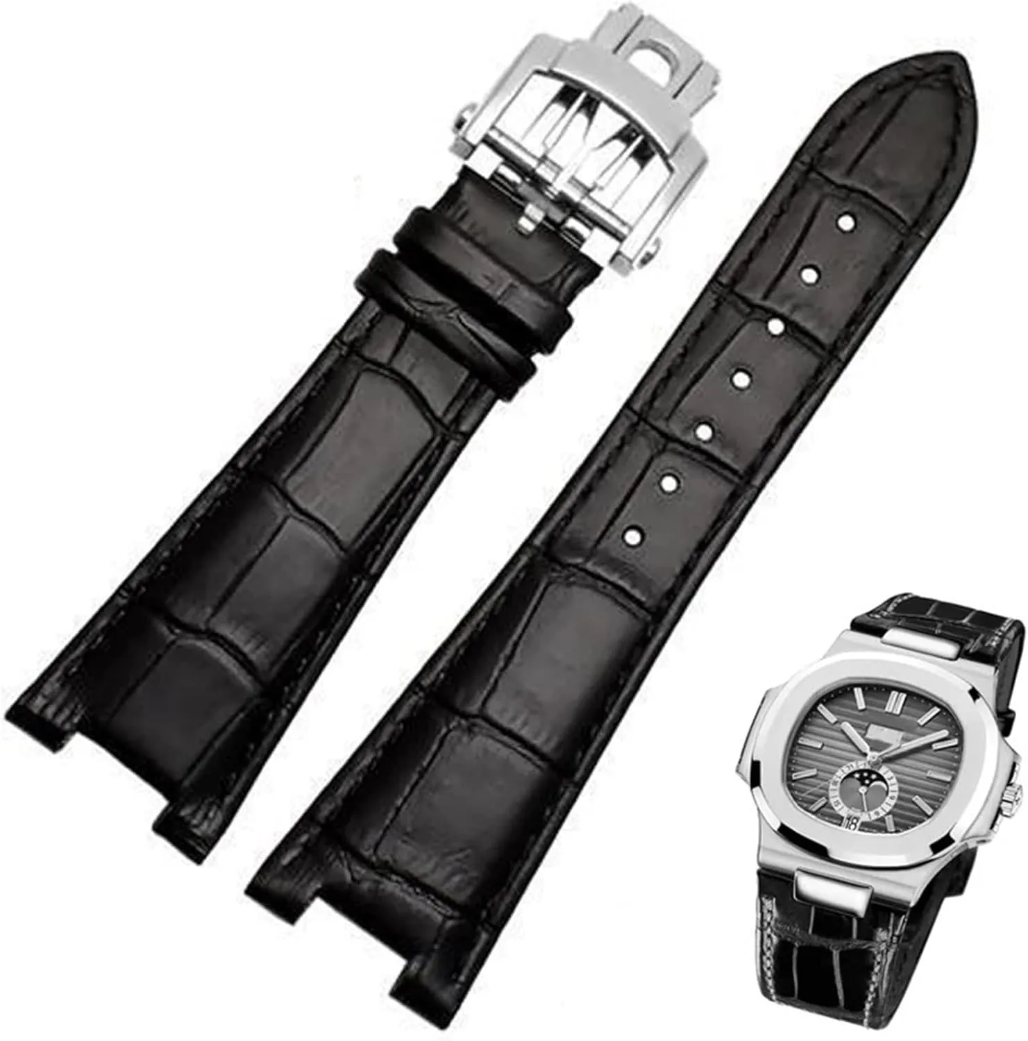 XMKT Genuine Leather Watch Band Fit For Patek Philippe 5711 5712G Nautilus Brown Black Blue Soft Cowhide Watch Straps 25mmX13mm