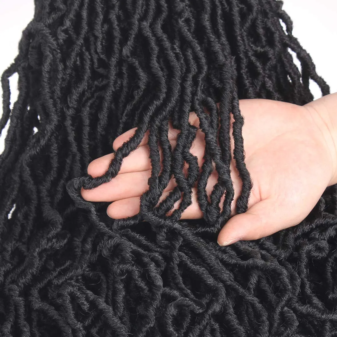 Xtrend 7 Packs New Faux Locks Crochet Braids 24 Inch Soft Locs Crochet Hair Extend Synthetic Dreadlocs Hair 18 Strand/Pack Soft Goddess Curly Wavy Locs Hair for Women 1B#