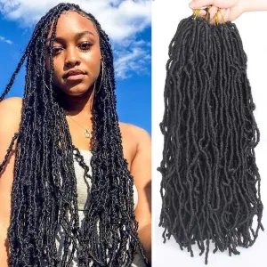 Xtrend 7 Packs New Faux Locks Crochet Braids 24 Inch Soft Locs Crochet Hair Extend Synthetic Dreadlocs Hair 18 Strand/Pack Soft Goddess Curly Wavy Locs Hair for Women 1B#