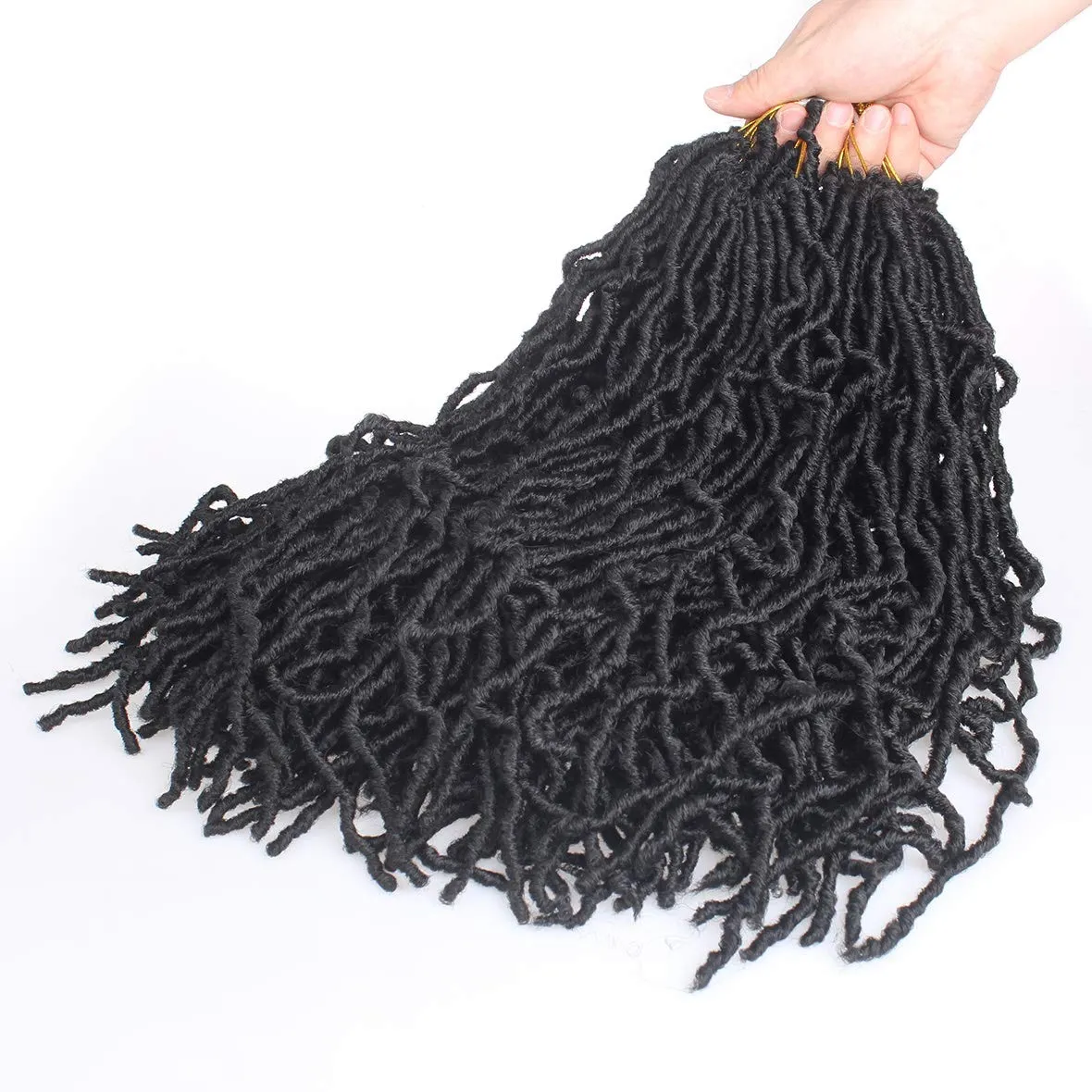 Xtrend 7 Packs New Faux Locks Crochet Braids 24 Inch Soft Locs Crochet Hair Extend Synthetic Dreadlocs Hair 18 Strand/Pack Soft Goddess Curly Wavy Locs Hair for Women 1B#