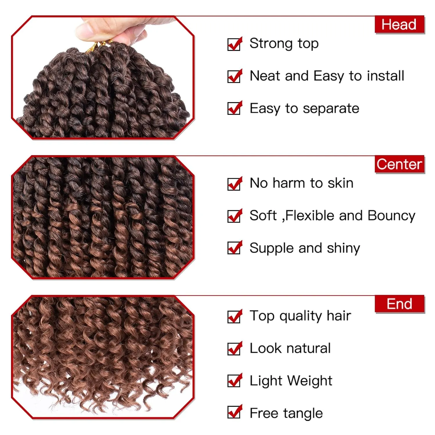 Xtrend 8 Packs Pre Twisted Passion Twist Crochet Hair 12 Inch Natural Pre-looped Passion Twist Crochet Braids Hair For Women Bohemian Synthetic Passion Braiding Hair Extension (8packs, T30#)