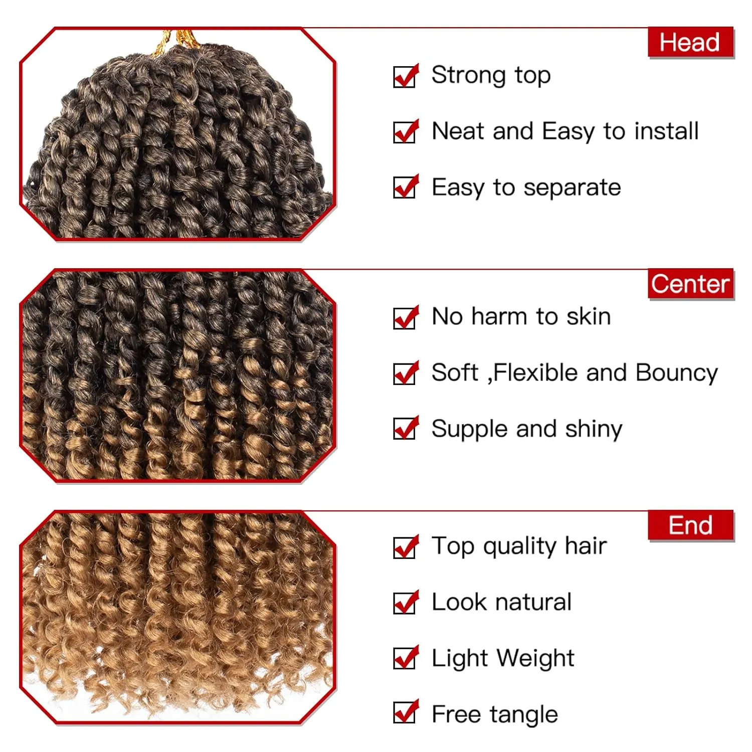Xtrend 8 Packs Pre-twisted Passion Twist Crochet Hair 14 Inch Natural Pre-looped Crochet Braids Hair For Women Bohemian Synthetic Passion Braiding Hair Extension (8packs, T27#)