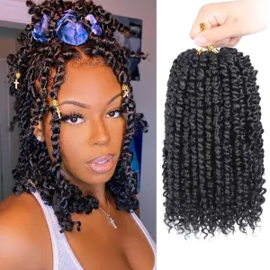 Xtrend 8 Packs Pre-twisted Passion Twist Crochet Hair 8 Inch Natural Black Pre-looped Crochet Braids Hair For Women Bohemian Synthetic Passion Braiding Hair Extension (8packs, 1B#)