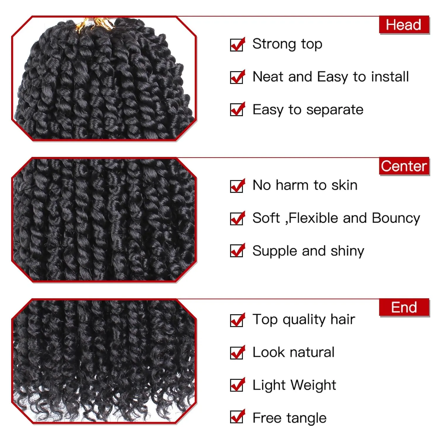 Xtrend 8 Packs Pre-twisted Passion Twist Crochet Hair 8 Inch Natural Black Pre-looped Crochet Braids Hair For Women Bohemian Synthetic Passion Braiding Hair Extension (8packs, 1B#)