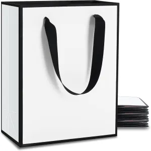 YACEYACE Gift Bags Medium Size, 10Pcs 8"x4.25"x10.5" Black and White Gift Bags with Ribbon Handles Bulk,Gift Bags for Wedding,Boutique,Party,Birthday