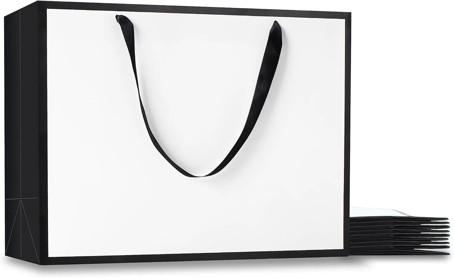 YACEYACE Large Black and White Gift Bags Bulk, 10Pcs 16"x6"x12" Extra Large White and Black Bags with Ribbon Handles, Heavy Dute Paper Shopping Bags