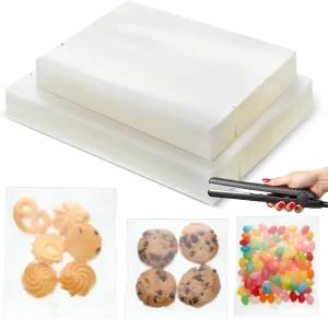 Yexiya 200 Pcs Heat Seal Cookie Bags Matte Frosted Cellophane Flat Edge Cookie Bags with 2 Sizes 4" x 6", 5" x 7" for Bakery Treat Chocolate Candy Desserts Snack Packs for Gift Giving