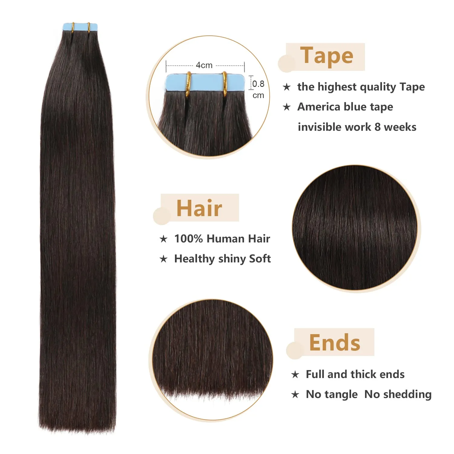 YILITE Tape in Hair Extensions Human Hair 22 inches 20pcs 50g Silky Straight Hair Tape in Hair Extensions Off Black Real Human Hair Extensions