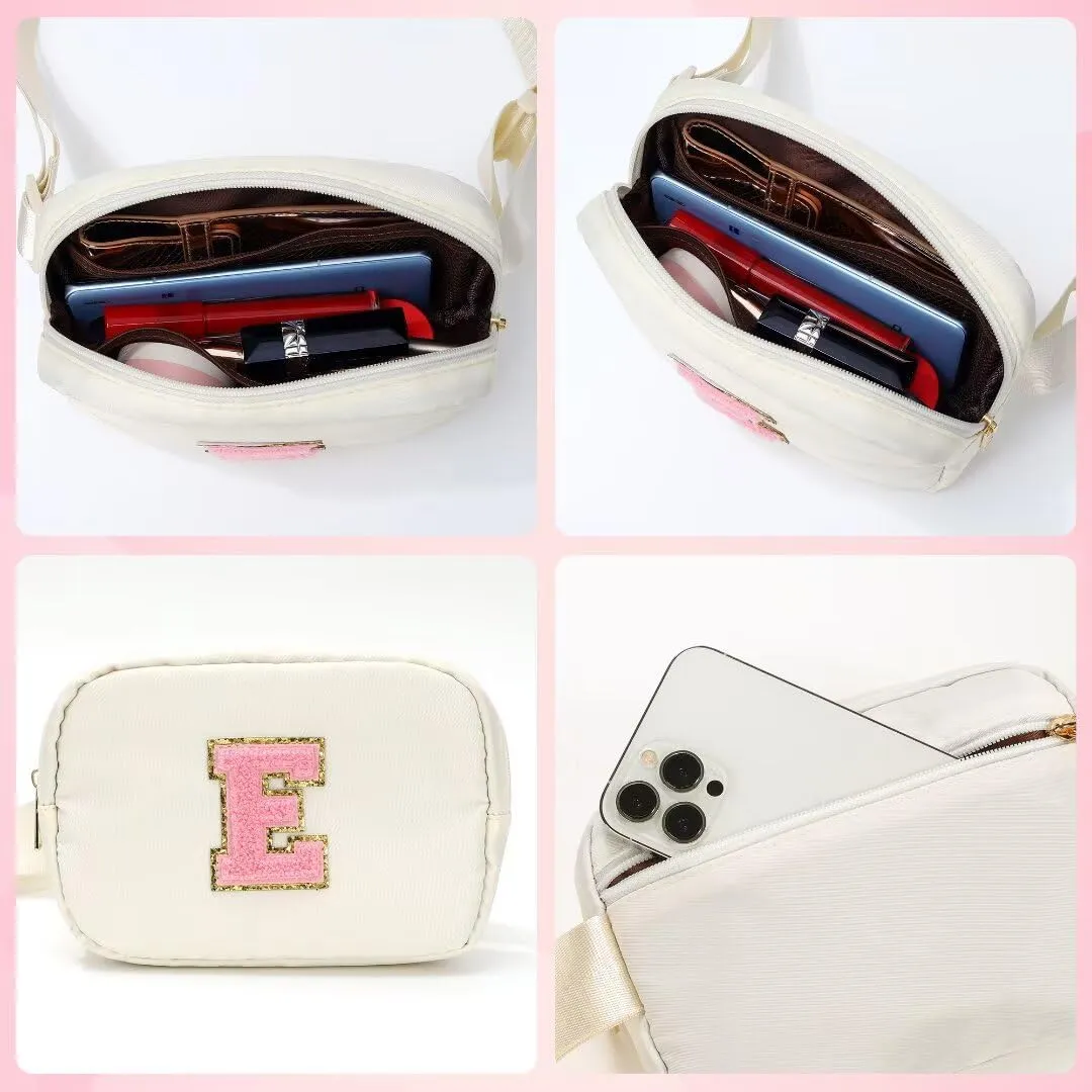 YOOLIFE Bridesmaid Gifts - Bridesmaid Proposal Gift Wedding Day, Bridal Shower Gifts, Maid of Honor Gifts, Bachelorette Party Decorations Favors, White Initial Crossbody Bag Belt Bag B, Small, Beige