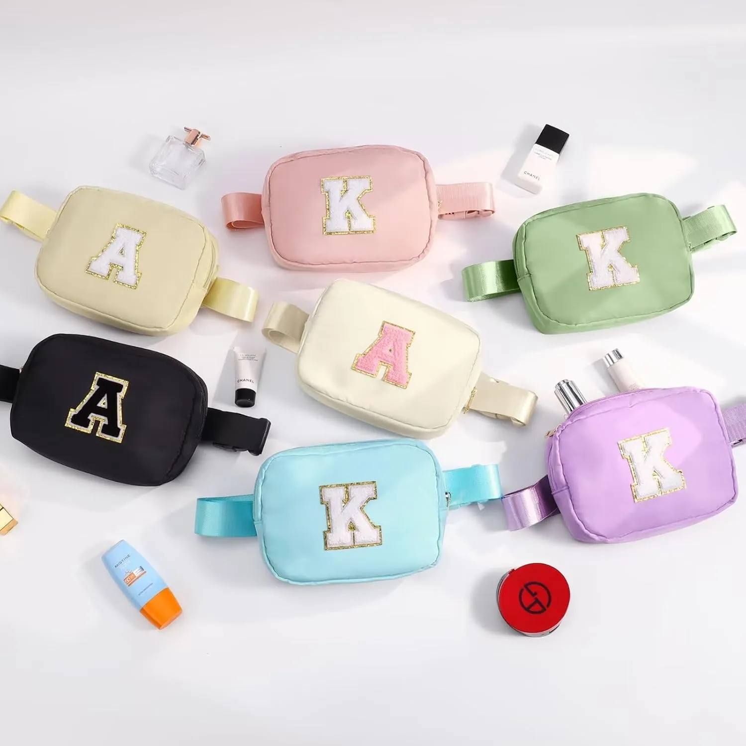 YOOLIFE Bridesmaid Gifts - Bridesmaid Proposal Gift Wedding Day, Bridal Shower Gifts, Maid of Honor Gifts, Bachelorette Party Decorations Favors, White Initial Crossbody Bag Belt Bag B, Small, Beige