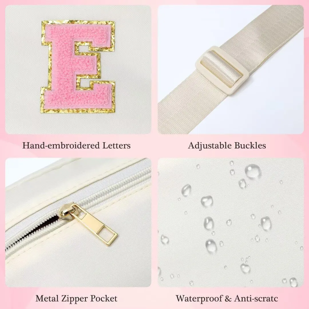 YOOLIFE Bridesmaid Gifts - Bridesmaid Proposal Gift Wedding Day, Bridal Shower Gifts, Maid of Honor Gifts, Bachelorette Party Decorations Favors, White Initial Crossbody Bag Belt Bag B, Small, Beige