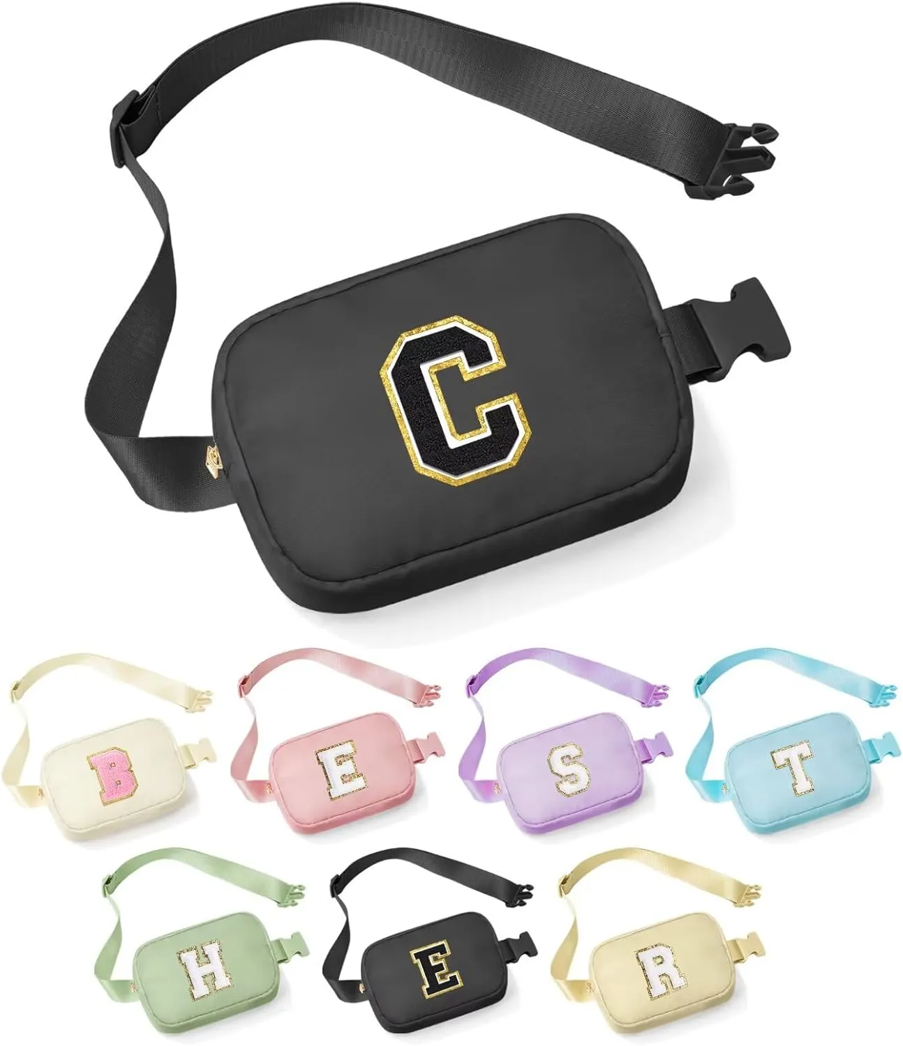YOOLIFE Graduation Gifts for Boys - 4 5 6 7 8 9 Year Old Boy Birthday Gift, Fathers Gifts for Son, Black Initial Crossbody Bag Belt Bag C, Small
