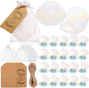 Yungyan 72 Pcs White Seashells Mermaid Birthday Party Decoration Favors 24 Plastic Seashells Candy Boxes Clam Treat Holders 24 Thank You Tags and 24 Bags for Wedding Birthday Mermaid Ocean Party