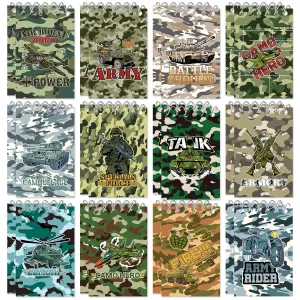 YYMYMGJ 24 Packs Military Camo Mini Spiral Notebooks, Camouflage Army Pocket Notepads Journal Memo Pads for Birthday Party Favors Gifts Goodie Bag Office School Classroom Rewards Unknown Binding