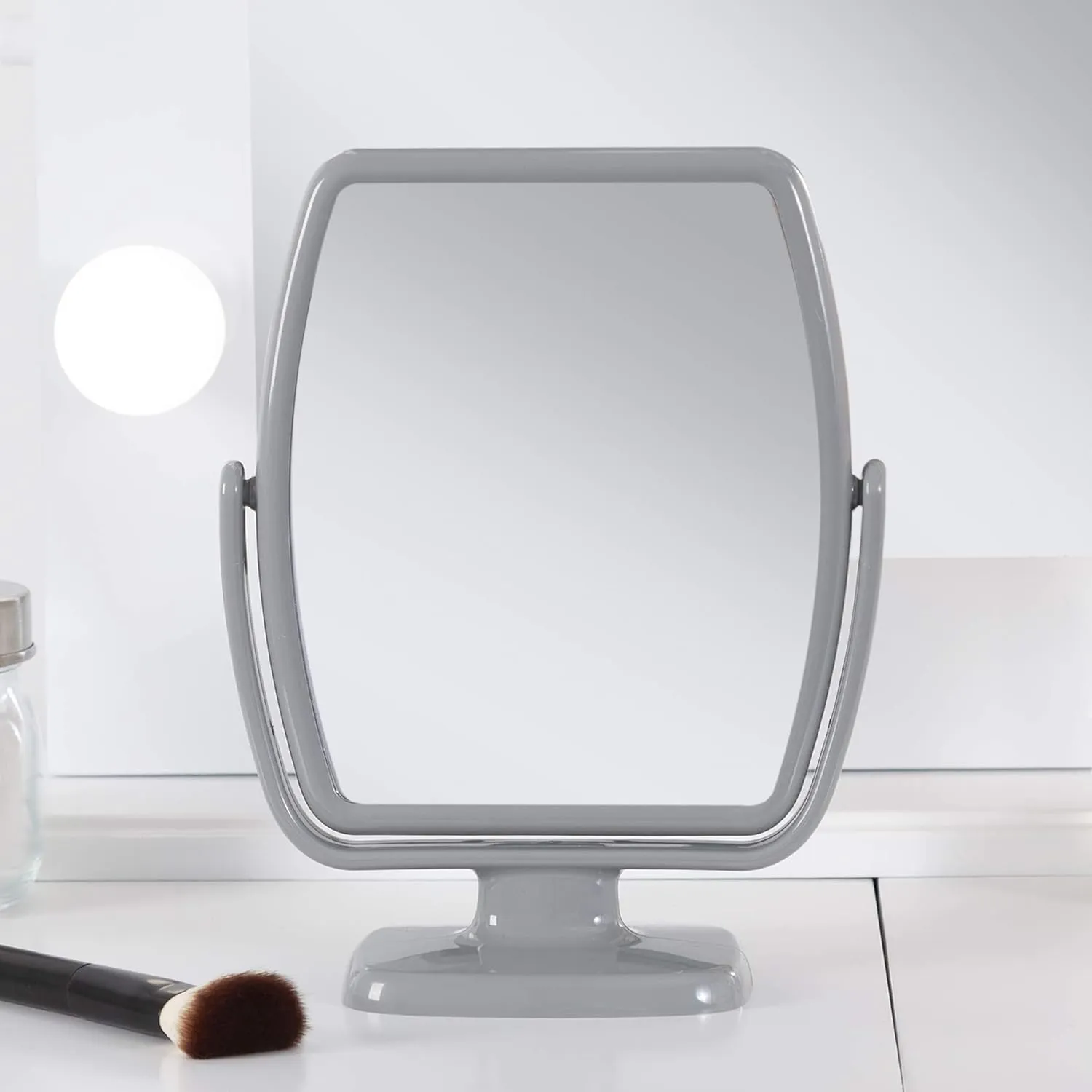 Zadro GEO Vanity Mirror, Two Side Geometric Shaped Optical Glass Beauty Mirrors, 5x & 1x Magnification, Modern Style Counter Top Acrylic Base Frame (5X/1X, Gray)