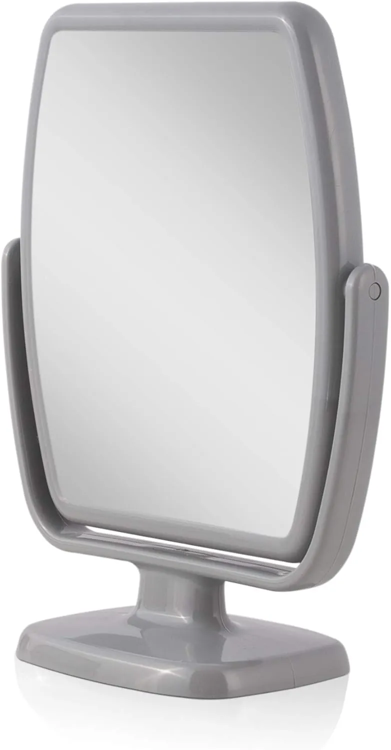 Zadro GEO Vanity Mirror, Two Side Geometric Shaped Optical Glass Beauty Mirrors, 5x & 1x Magnification, Modern Style Counter Top Acrylic Base Frame (5X/1X, Gray)