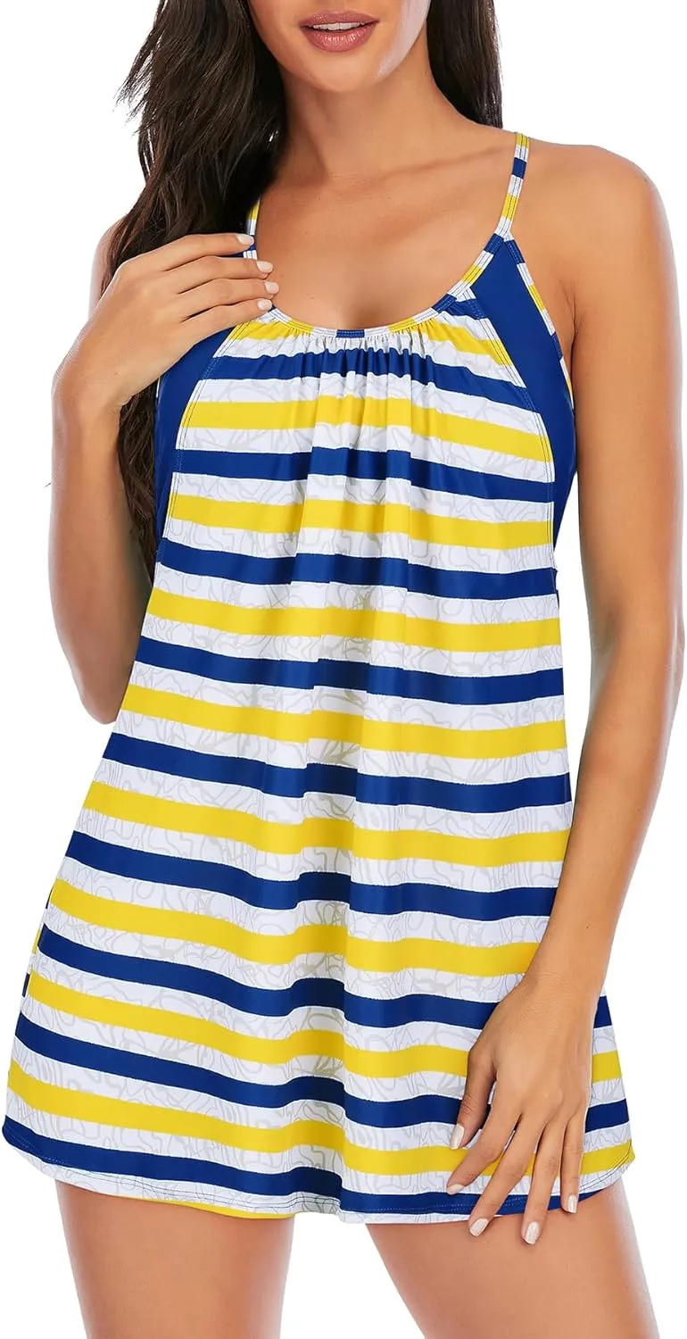 Zando Tankini Swimsuits for Women 2024 Athletic Two Piece Bathing Suit Sporty Swimwear Long Torso Swim Top with Boyshorts