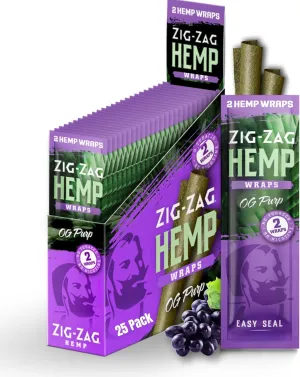 ZIG-ZAG Hemp Wraps 25-Pack - OG Purp (2 Wraps Per Pack) 100% Natural, Slow-Burning Hemp Wraps