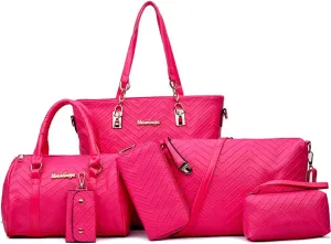 ZiMing 6-Pcs Handbags Sets Women Purses PU Leather Texture Pattern Tote Bags Satchel Crossbody Shoulder Bag Wristlets Wallet