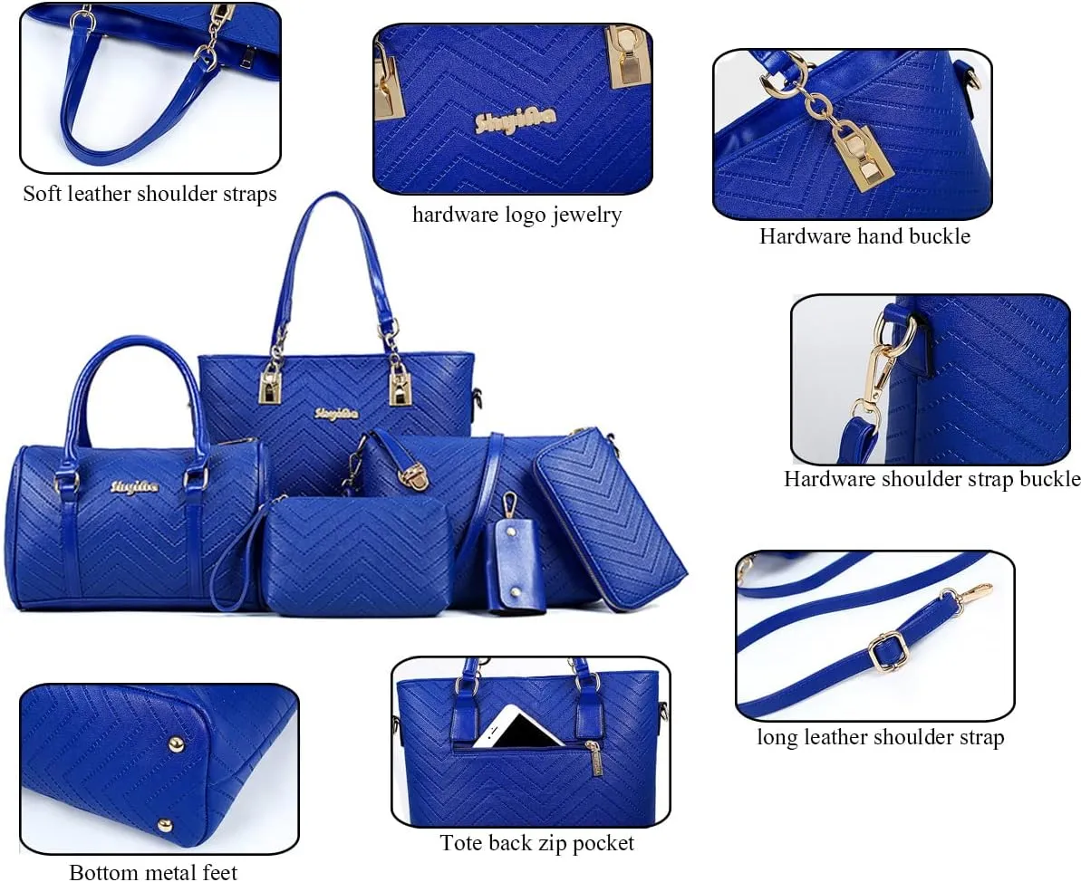ZiMing 6-Pcs Handbags Sets Women Purses PU Leather Texture Pattern Tote Bags Satchel Crossbody Shoulder Bag Wristlets Wallet