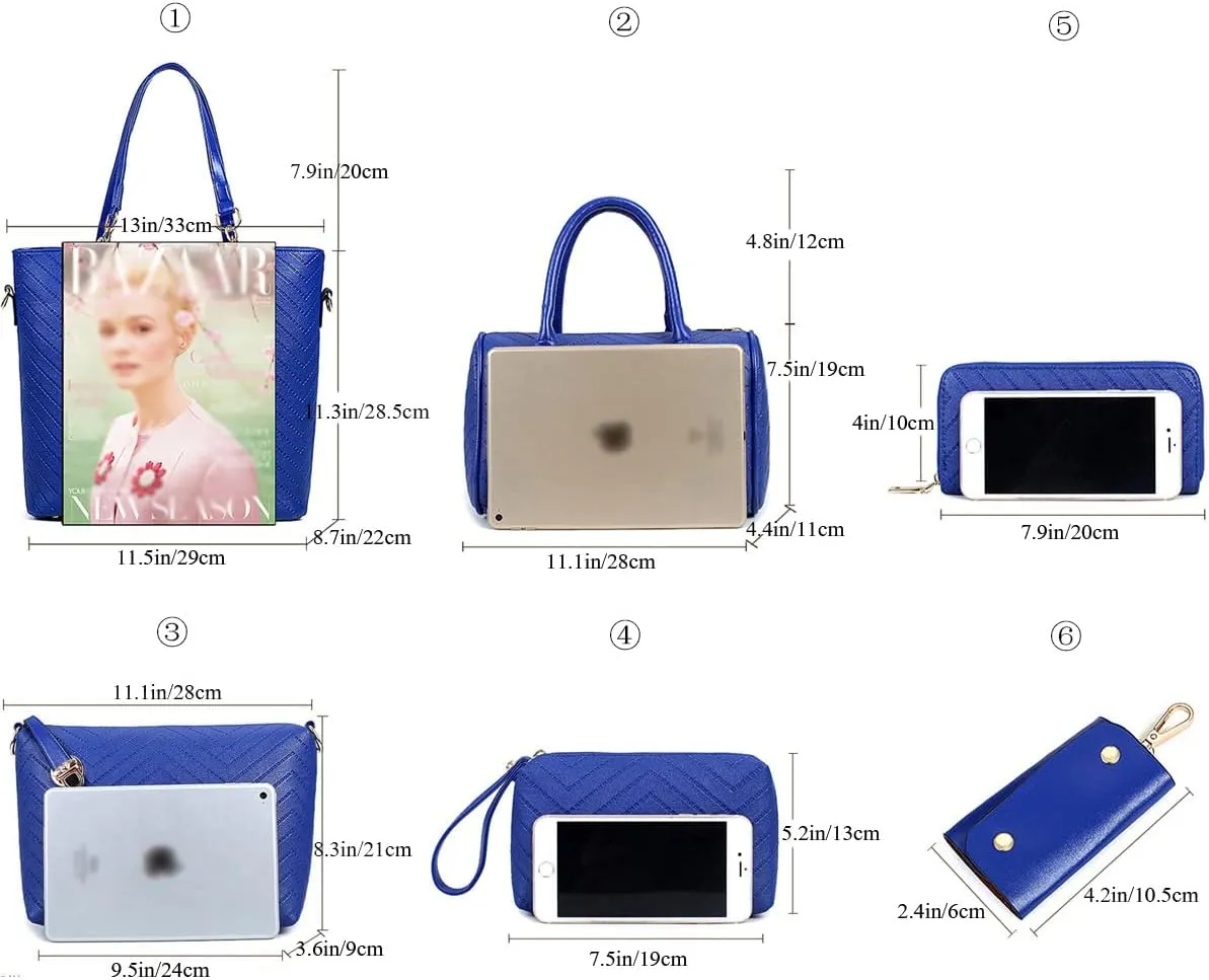 ZiMing 6-Pcs Handbags Sets Women Purses PU Leather Texture Pattern Tote Bags Satchel Crossbody Shoulder Bag Wristlets Wallet