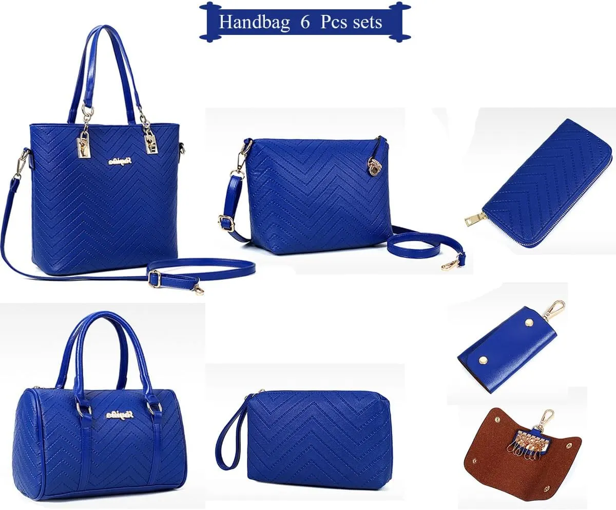 ZiMing 6-Pcs Handbags Sets Women Purses PU Leather Texture Pattern Tote Bags Satchel Crossbody Shoulder Bag Wristlets Wallet