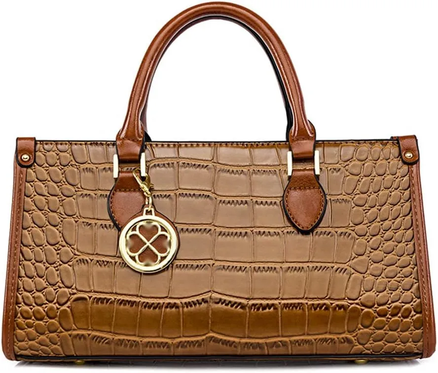 ZiMing Rectangle Handbags for Women Top-Handle Handbag Crocodile Pattern Leather Purse Satchel Long Tote Bags Shoulder Bag