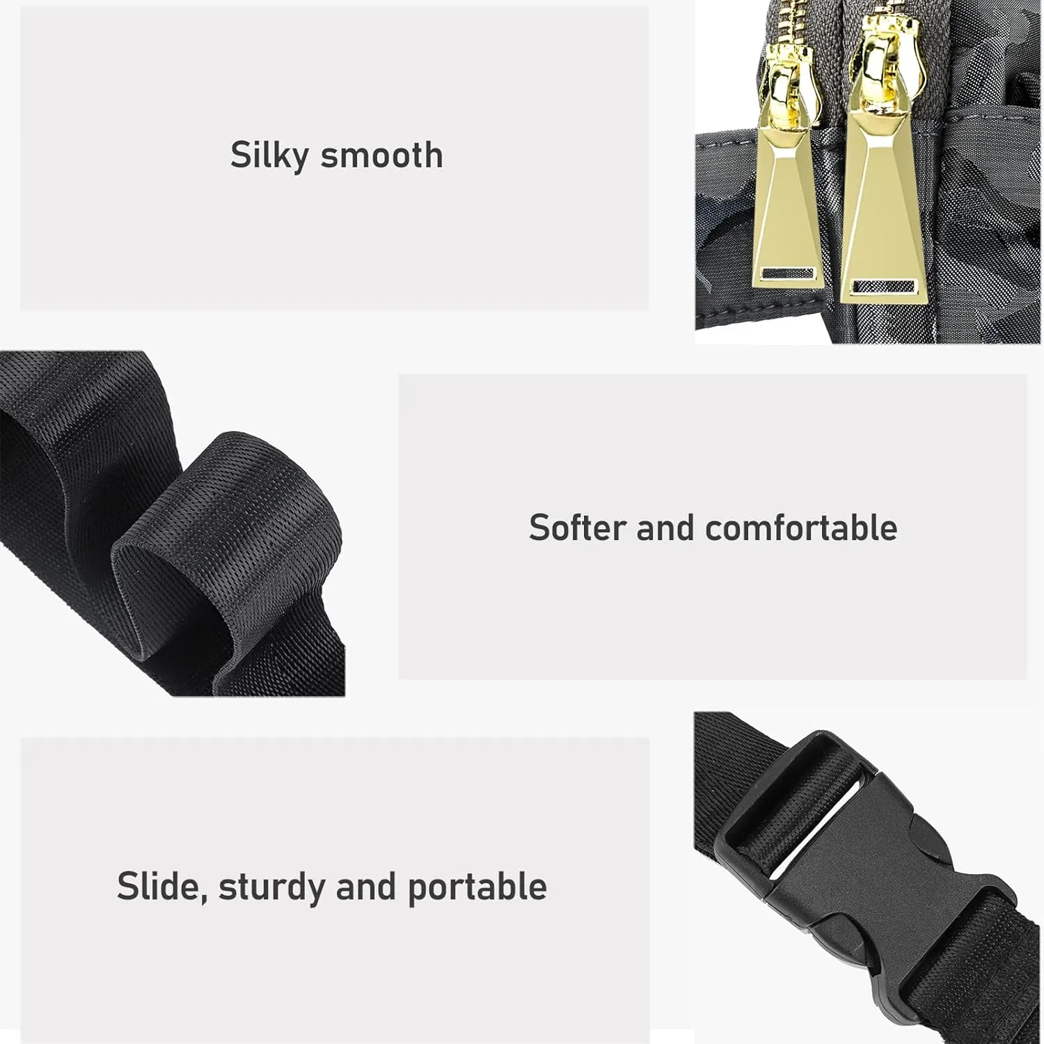 ZORFIN Fanny Packs for Women Men: Crossbody Belt Bag with Adjustable Strap - Fashion Waist Packs for Workout Running Traveling Hiking Camo Black