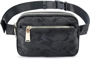 ZORFIN Fanny Packs for Women Men: Crossbody Belt Bag with Adjustable Strap - Fashion Waist Packs for Workout Running Traveling Hiking Camo Black