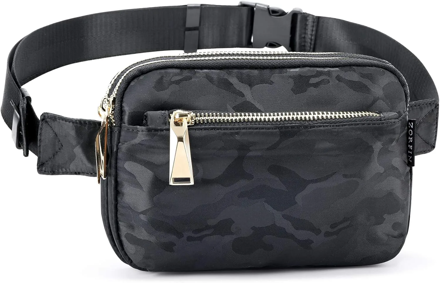 ZORFIN Fanny Packs for Women Men: Crossbody Belt Bag with Adjustable Strap - Fashion Waist Packs for Workout Running Traveling Hiking Camo Black