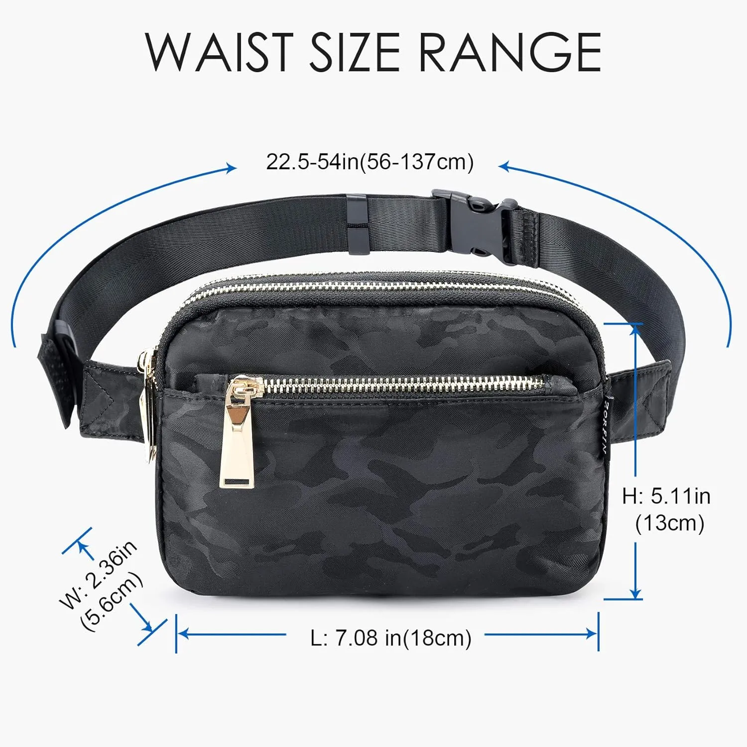 ZORFIN Fanny Packs for Women Men: Crossbody Belt Bag with Adjustable Strap - Fashion Waist Packs for Workout Running Traveling Hiking Camo Black
