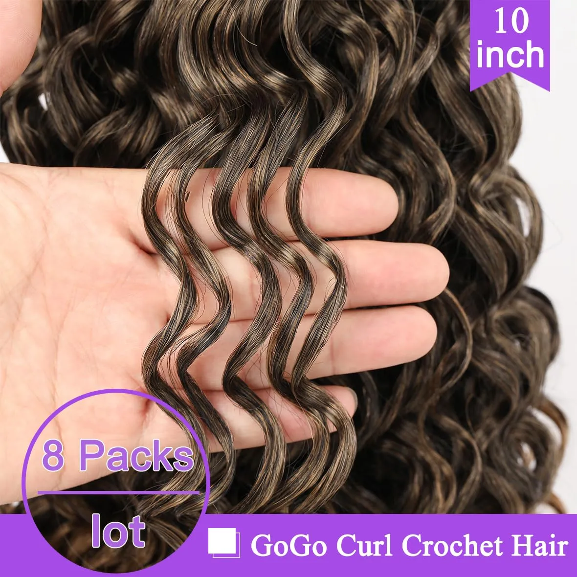 ZRQ 8 Packs GoGo Curl Crochet Hair 10 Inch Short Curly Crochet Hair T27 Natural Hairstyles Ombre Beach Curl Water Wave Deep Twist Crochet Braids Synthetic Hair Extensions(10 Inch, T27)